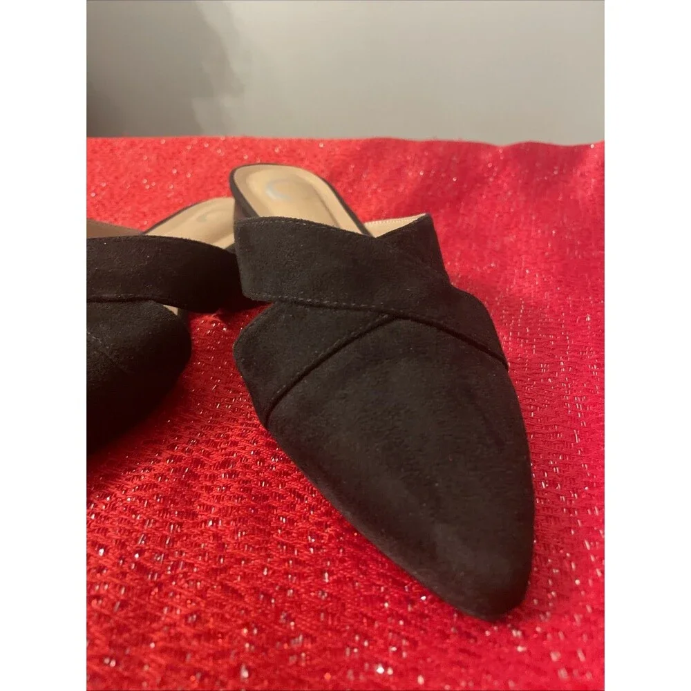 Womens Black Dress Shoes Size 8.5 Flat Slip-ons Suede Pointed Toe